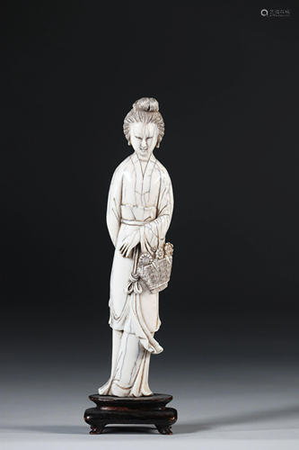 China sculpture of a woman with a flowered basket