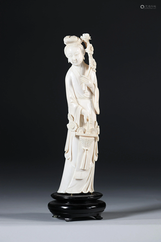 China sculpture of a young woman with a flowered basket