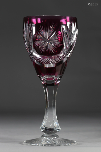 Val Saint Lambert large glass on a finely cut stem on a