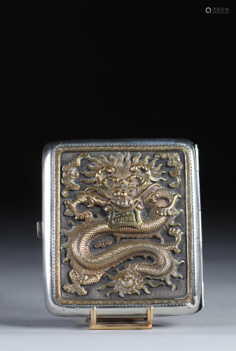 Cigarette box in silver and vermeil with dragon
