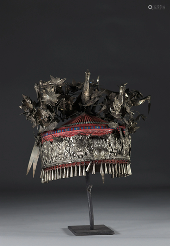 China hat decorated with silver decoration of flowers