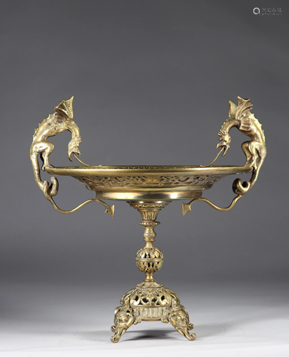 Bronze centerpiece surmounted by two dragons circa 1900