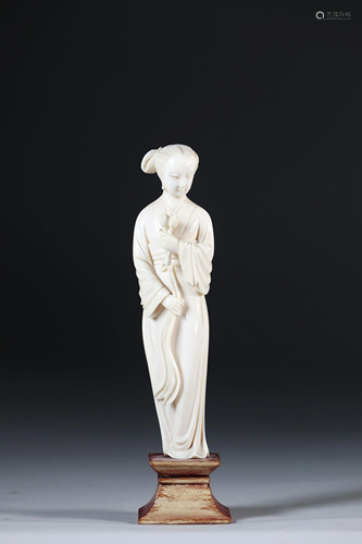 China sculpture of a young woman carrying flowers circa