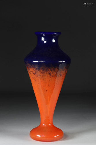 Schneider glass vase with shower foot in orange and