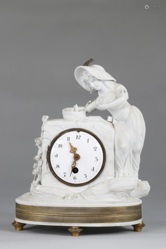 Sevres biscuit clock double L mark 19th