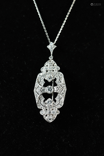 Art Deco pendant brooch in platinum and diamonds + -