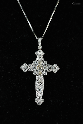 Platinum cross and diamonds + - 1.2ct around 1900