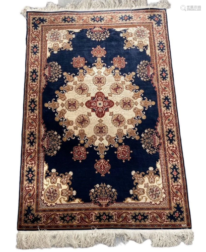 Kashan souf silk carpet with silver and gold threads