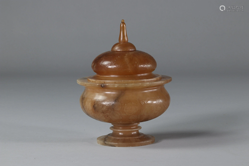 Islamic Art: Ottoman covered pot in alabaster, lid