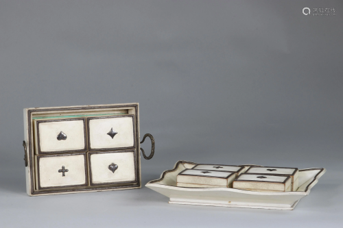 wooden playing card box imitating ivory circa 1900