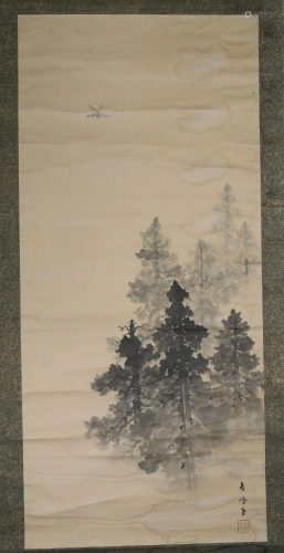 China painted scroll with landscape decoration 19th