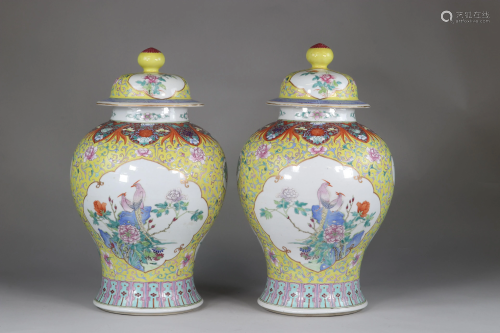 China pair of Chinese famille rose covered jars Qing