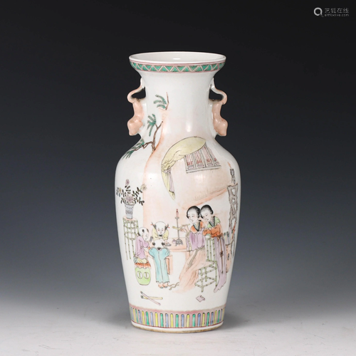 Famille Rose Figural Vase