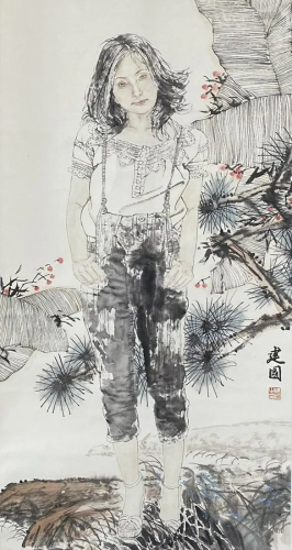 A Chinese Scroll Painting By Sang Jianguo