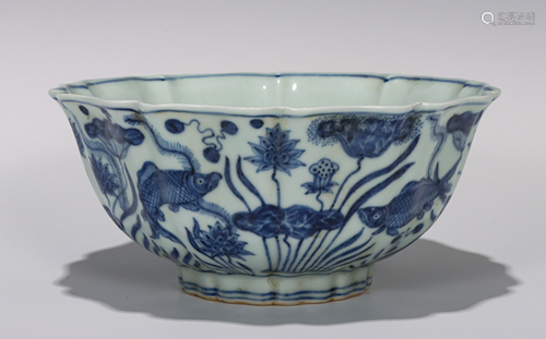 Blue and White Lotus Pond Bowl