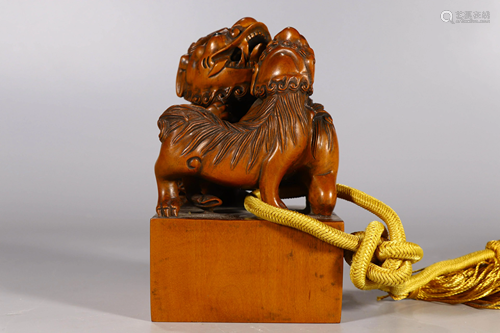 Carved Wooden Lions Group Seal