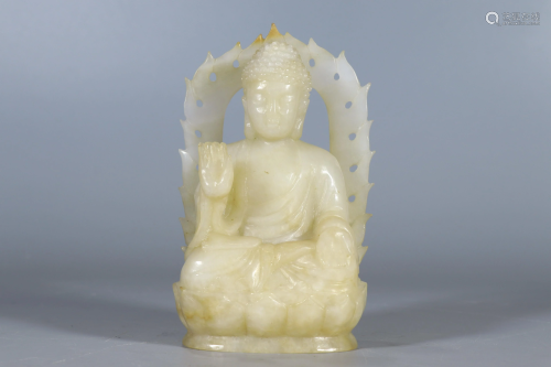Carved White Jade Seated Shakyamuni