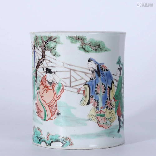 Wucai Figure Brushpot,Qing Dynasty