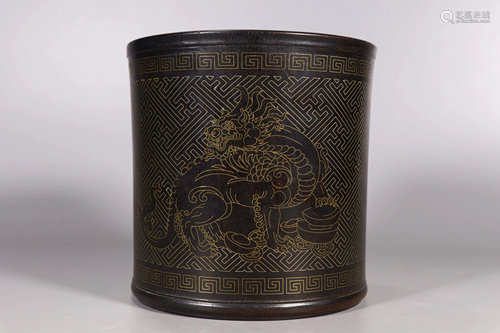 Silver Inlaid Rosewood Brushpot