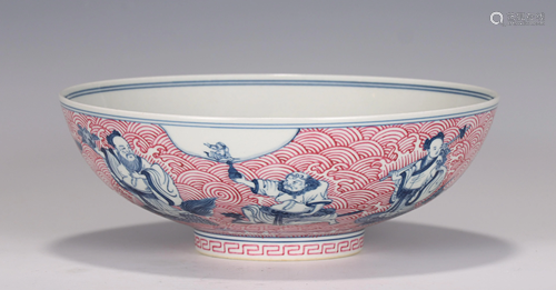 Underglaze Blue and Pink Enameled Bowl