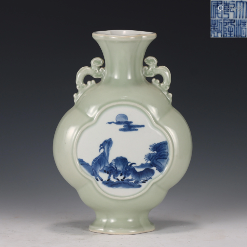 Celadon Ground and Underglaze Blue Vase