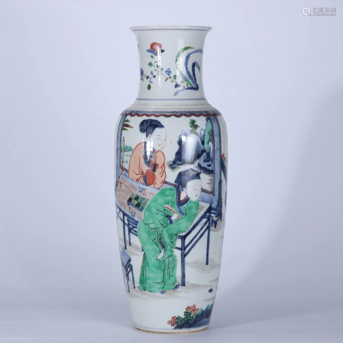 Wucai Figure Story Vase,Qing Dynasty