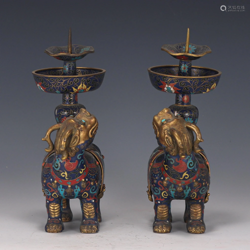 Pair Cloisonne Enamel Candlesticks