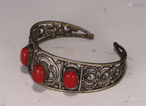 Coral Like Gem Inlaid Bangle