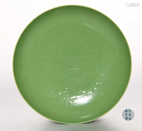 Incised Green Glazed Dragon Plate Guangxu Mark