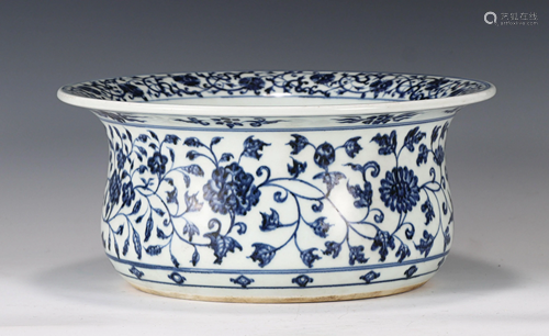 Blue and White Lotus Scrolls Basin