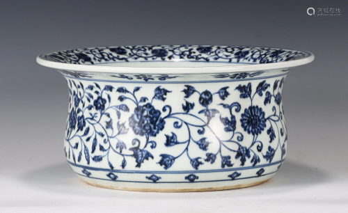 Blue and White Lotus Scrolls Basin