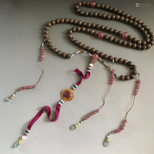 Chenxiang Rosary with Ruby Pendants