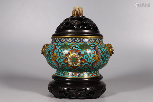 Cloisonne Enamel Censer with Double Handles