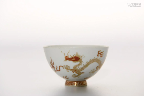 Iron Red and Gilt Dragon Cup