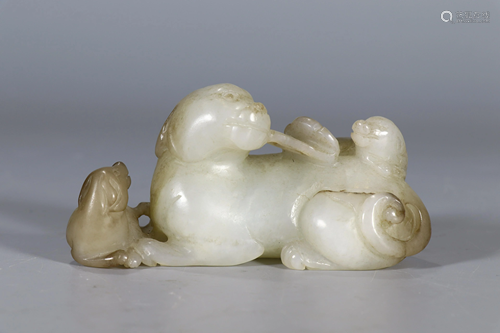 Carved White Jade Beasts Group