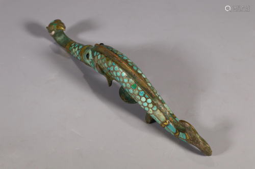 Turquoise Inlaid Bronze Belt Hook