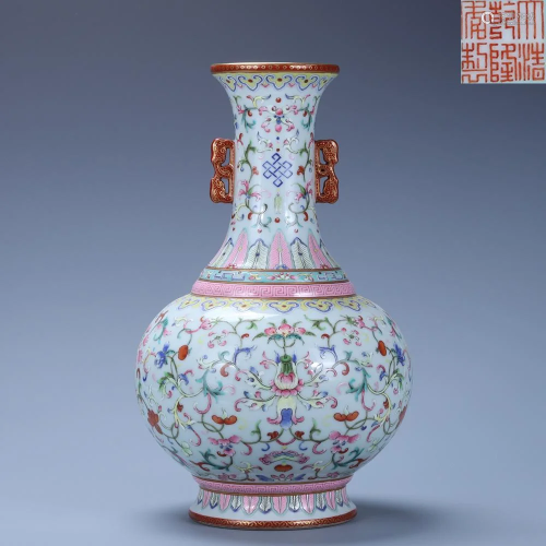 Famille Rose Lotus Vase Qianlong Style,Qing Dynasty
