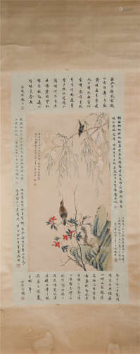 A CHINESE PAINTING FLOWERS AND BIRDS