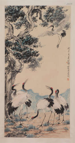 A CHINESE PAINTING CRANES AND PINE TREE
