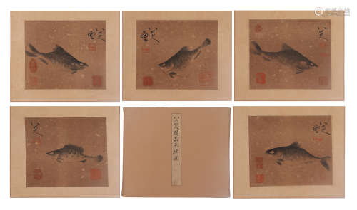 SIX PAGES OF CHINESE PAINTING FISHES