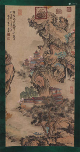 A CHINESE PAINTING PALACE IN MOUNTAINS