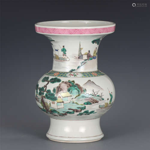 A CHINESE FAMILLE ROSE PORCELAIN ZUN VASE