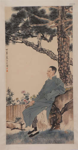 A CHINESE PAINTING FIGURE UNDER PINE TREE
