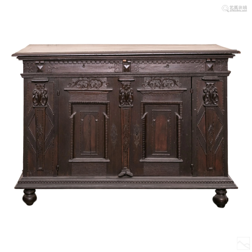 Gothic Revival Antique Carved Wood Dresser Cabinet