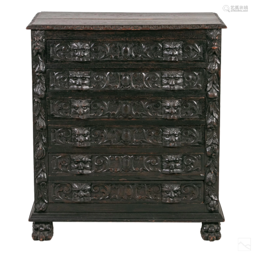 Gothic Style Carved Wood Chest of Drawers Dresser