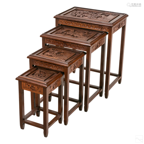 Chinese Carved Wood Chinese Nesting Tables Group