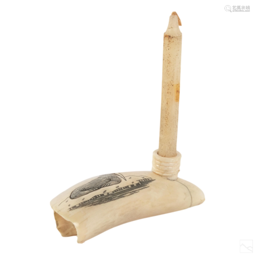 Scrimshaw Walrus Figure Antique Candlestick Holder