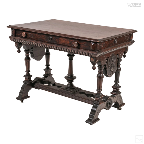 Gothic Revival Style Carved Wood Entry Side Table