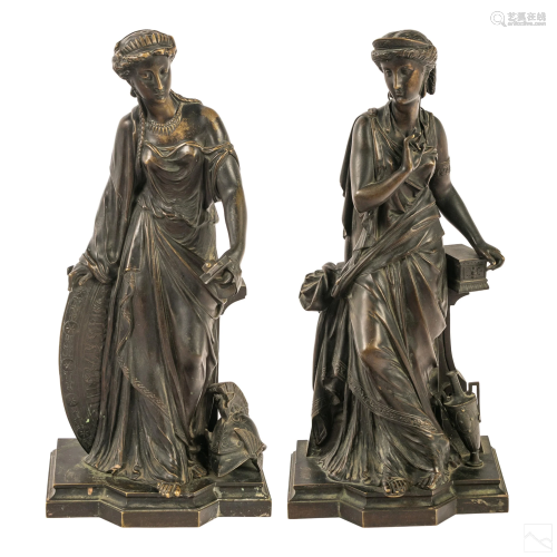 Charles Pillet 19th C Neoclassical Sculptures Pair