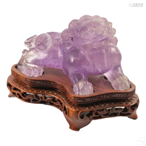 Chinese Carved Purple Amethyst Foo Dog Sculpture